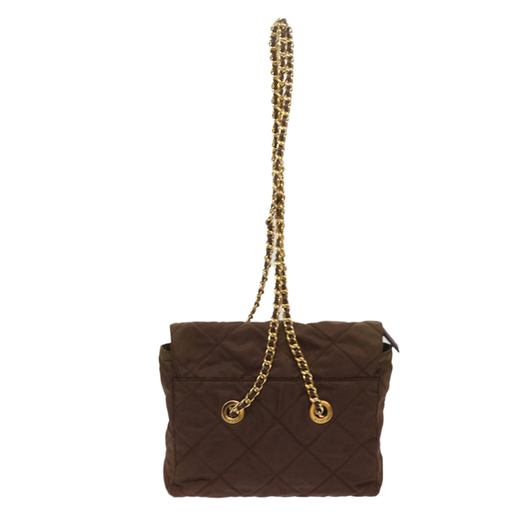 PRADA Quilted Chain Shoulder Bag Nylon Brown Auth yk10527 - Picture 2 of 16
